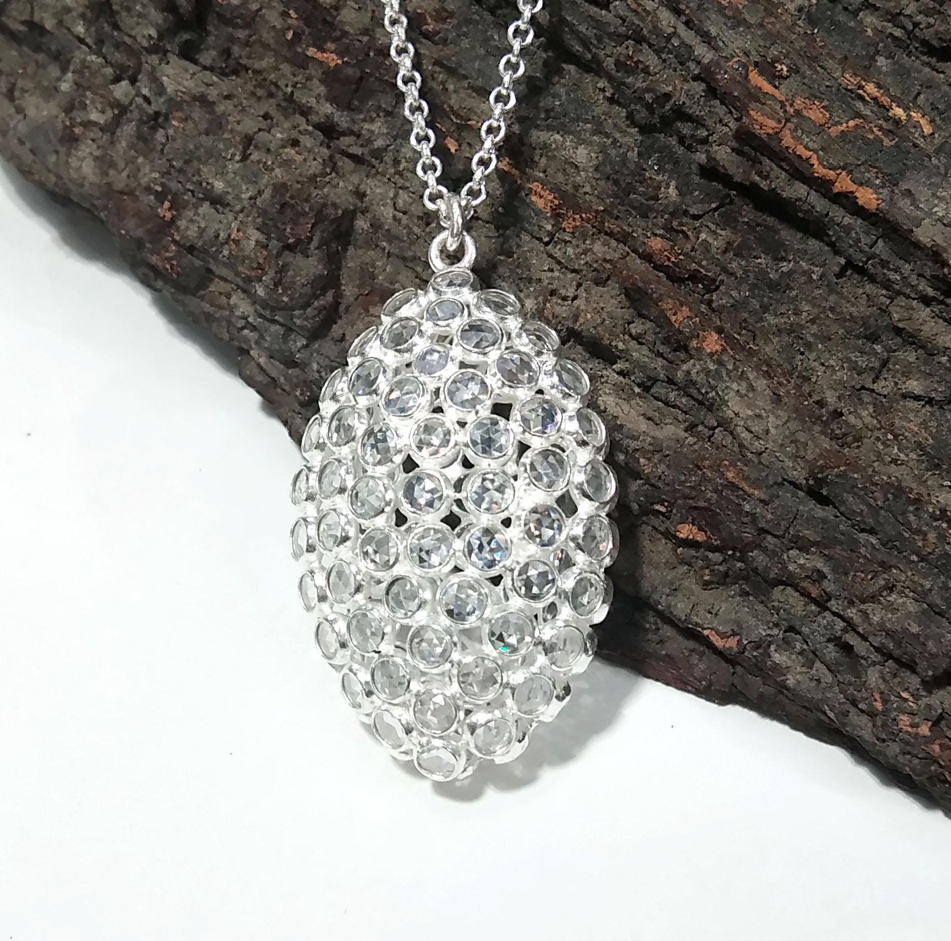 Natural White Zircon Gemstone Pendant, Amazing Design White Zircon Stone Pendant, 925 Sterling Silver Pendant, For Gift Pendant